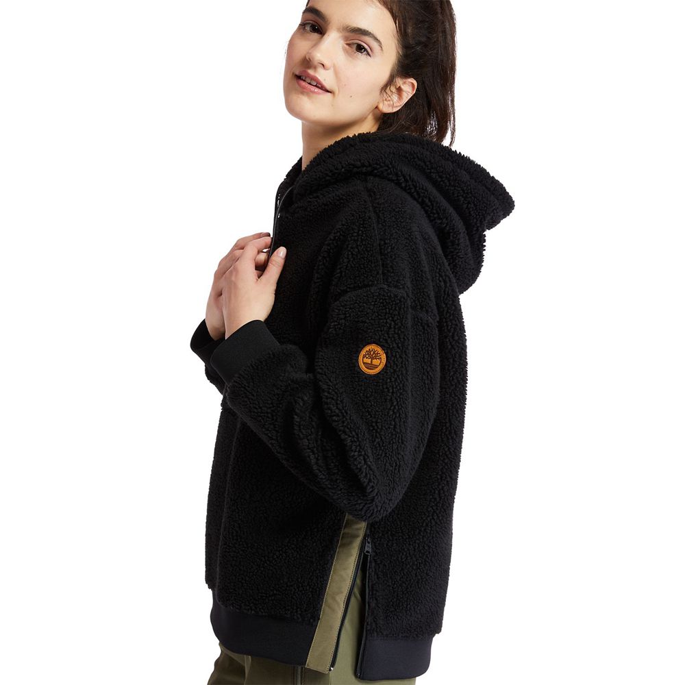 Timberland Womens Hoodie Recycled-Fleece - Black - India TA7503129